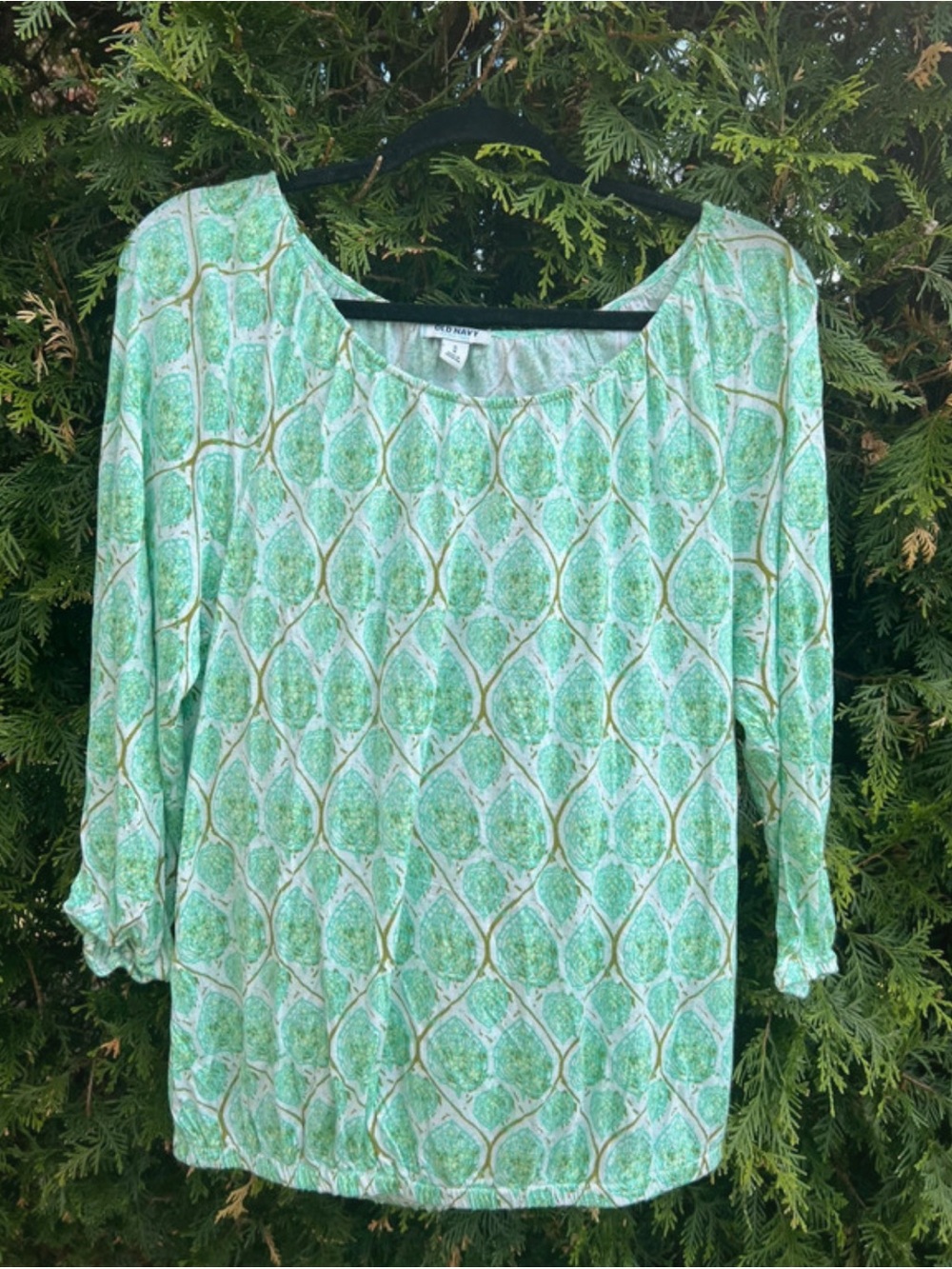 Old Navy Mint & White Patterned Scoop Neck Long Sleeve Top